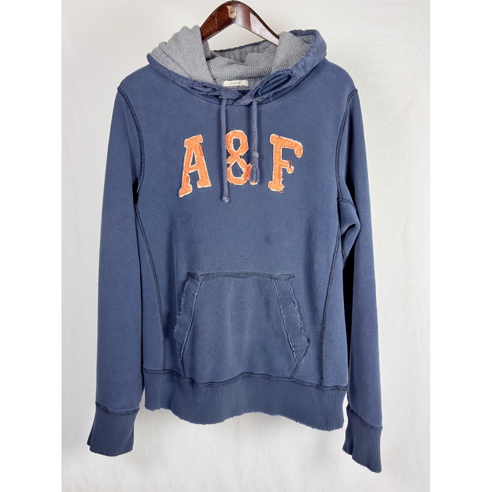 Abercrombie Fitch Mens Vtg Distressed Hoodie Blue Waffle Hood Muscle Y2K 90s  L